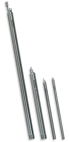 Four Geotech bladder pump rods of varying lengths, shown side by side