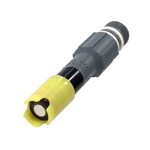 A yellow-tipped galvanic dissolved oxygen sensor probe with a threaded connector
